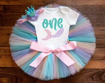 Pastel Mermaid First Birthday Outfit 'Sunrise' Oneder the sea tutu set