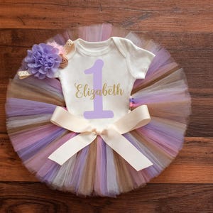 Personalized first birthday outfit with name &#39;Selah&#39; gold custom one year birthday, party outfit, cake smash girl tutu set