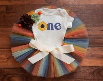 Sunflower First Birthday Tutu Set – "Spice" Fall Colors Cake Smash Outfit