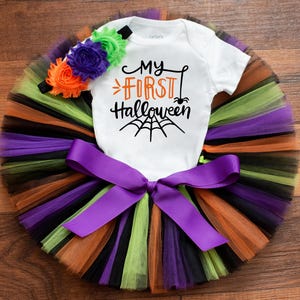 First Halloween outfit baby girl "Spooky" Halloween costume for newborn girl, spooky season tutu set