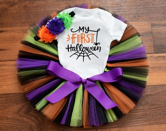 Eerste Halloween-outfit 'Spooky' tutu babymeisje, bodysuit, hoofdbandset