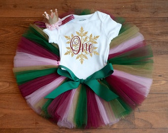 Christmas first birthday outfit girl "Madeleine" winter onederland outfit, cake smash, snowflake birthday girl winter, Christmas tutu set