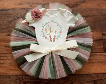 Some Bunny is one outfit girl 'Flora' イースター 1歳の誕生日チュチュセット - ローズセージ