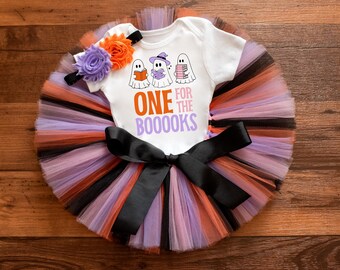 Spooky One for the Books first birthday outfit - halloween book tutu, bodysuit, headband set