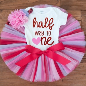 Valentines baby girl half birthday outfit "Ellie" 6 month birthday tutu set, first valentines day baby outfit half way to one sweetheart