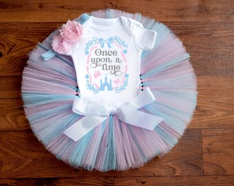 Once Upon a Time Birthday Outfit Girl - princess first birthday tutu, bodysuit, headband set