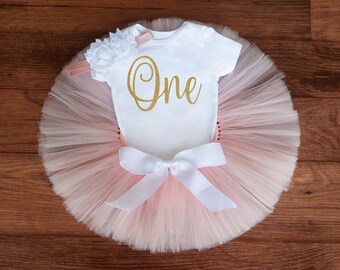 Blush and gold first birthday outfit girl 'Emory' cake smash outfit girl blush pink gold, birthday tutu, first birthday shirt tutu set