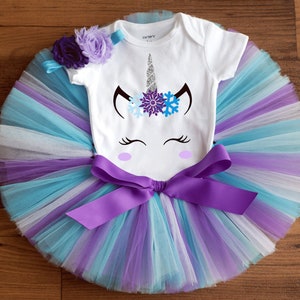 Winter unicorn first birthday outfit for baby girls &#39;Audrey&#39; snowflake unicorn cake smash first birthday outfit toddler girl