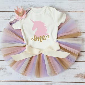 Gold unicorn birthday outfit 'Selah Gold' unicorn first birthday outfit girl purple pink gold first birthday, unicorn birthday gold birthday image 1