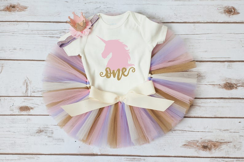 Gold unicorn birthday outfit 'Selah Gold' unicorn first birthday outfit girl purple pink gold first birthday, unicorn birthday gold birthday image 1