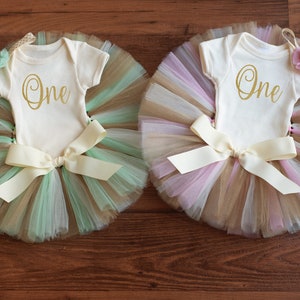 Twin Girls First Birthday Outfits, Matching 1st Birthday Tutu Sets, Baby Girl One Year Old Twin Outfits, Cake Smash