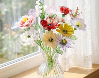 Handmade Glass Birth Month Flower, Everlasting Floral Decoration, Gift for Mother