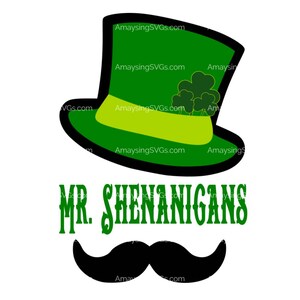 SVG - Mr Shenanigans svg - Dia de São Patrício svg - Camiseta do Dia de São Patrício svg - Chapéu de duende svg - Bigode de duende svg - Camisa de menino svg