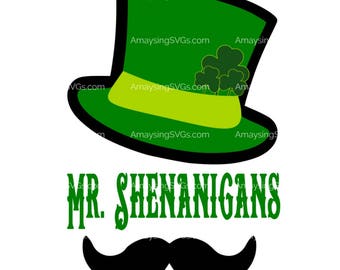 SVG - Mr Shenanigans svg - St Patrick's Day svg - St Patricks Day tshirt svg - Leprechaun hat svg - Leprechaun moustache svg - Boy shirt svg