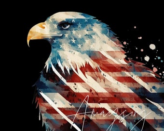 American Eagle Dripping Paint Flag - 300 DPI PNG Digital Download - Patriotic Artwork for Independence Day, Veterans, & USA Pride Decor
