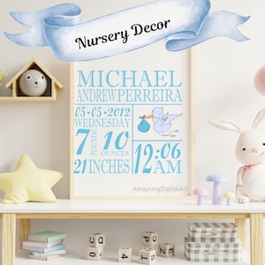 Faire-part de naissance de statistiques bébé modifiable SVG | Modèle Canva + Cigogne SVG | Panneau nouveau-né pour Cricut & Print