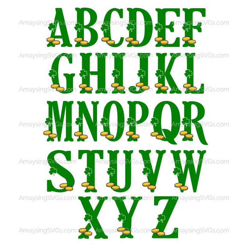 SVG St Patricks Clover Alphabet svg Alphabet svg set Clover Alphabet svg Irish Alphabet svg St Patricks Day Monogram Alphabet svg image 1