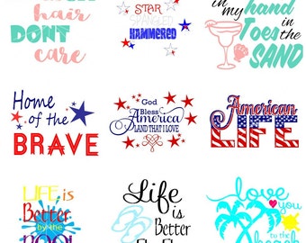 Summer 9 SVG Set - Summer SVG - Beach - 4th of July - Patriotic - Vacation - Flip Flops - Sand - Anchor - Red White and Blue -Cricut