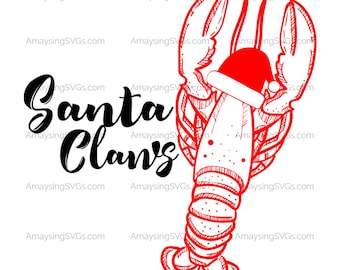 SVG - Santa Claws - Lobster Santa - Maine Christmas - New England Christmas - Feast of the Seven Fishes - Christmas Apron - Christmas Card