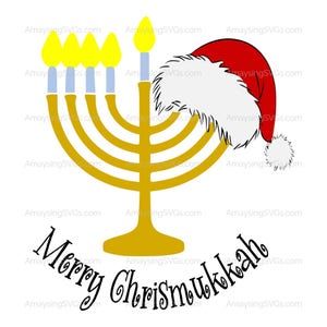 SVG - Joyeux Noël - Noël Hanoukka svg - Noël svg - Santa Hat svg - Menorah svg - Fête juive chrétienne svg