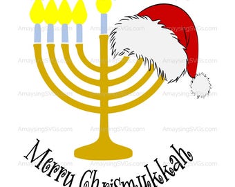 SVG - Merry Christmukkah - Christmas Hanukkah svg - Christmukkah svg - Santa Hat svg - Menorah svg - Christian Jewish Holiday svg