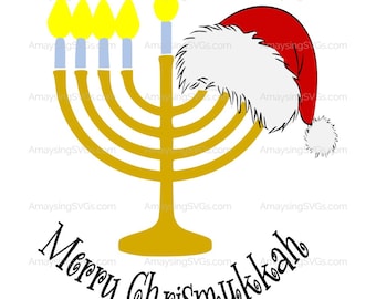 SVG - Merry Christmukkah - Christmas Hanukkah svg - Christmukkah svg - Santa Hat svg - Menorah svg - Christian Jewish Holiday svg