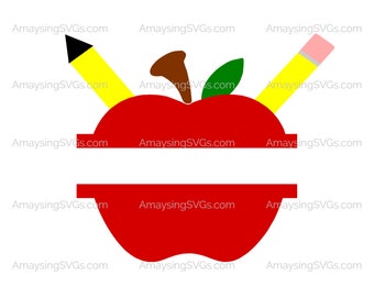 Split Apple with Pencils svg Split Apple svg Back to School svg School tshirt svg Back to school Monogram Classroom Decor svg Teacher svg
