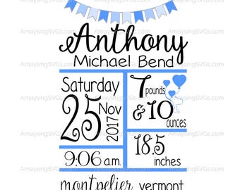 SVG - Baby Birth Stats with Banner - SVG Template - New Baby svg - Baby Shower Gift svg - Baby Frame svg - Baby Boy - Baby Girl - Baby Stats
