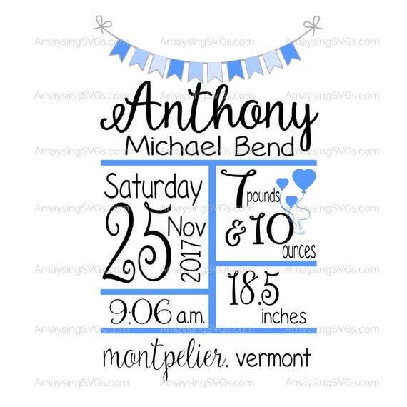 Download SVG Baby Birth Stats with Banner SVG Template New Baby | Etsy