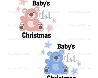 SVG - Babys First Christmas - Ornament SVG - Teddy Bears SVG - Pink svg - Blue svg - Babys First Ornament - New Baby Ornament - Baby Shower