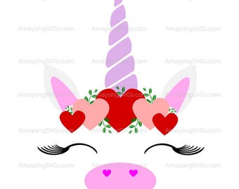 SVG - Valentine Unicorn - Unicorn Face svg - Valentines Day svg - tshirt svg - Valentines tshirt svg - Valentine card svg - Heart unicorn