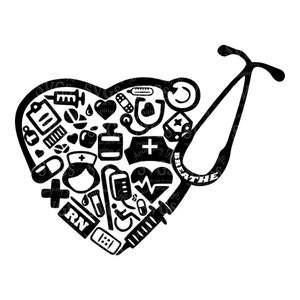 RN Stethoscope Heart SVG: Nurse Collage, Medical Decal (Digital Download)