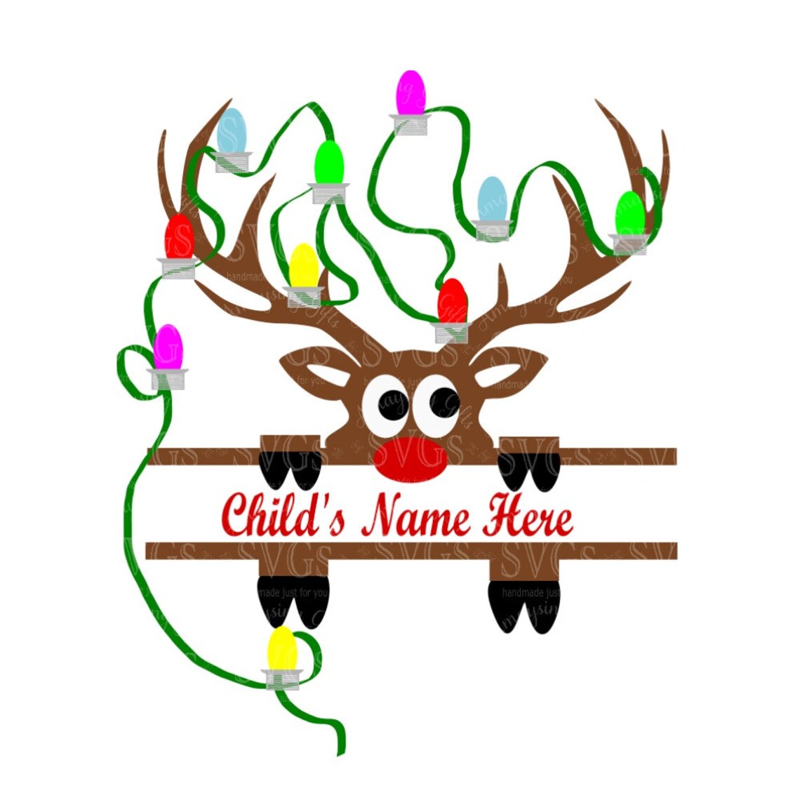 SVG Reindeer Peeking Split with Lights Christmas Holiday Etsy