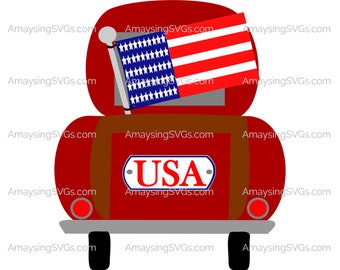 Patriotic Truck svg 4th of July svg Independence day svg American Flag svg Old truck svg USA svg Red White and Blue svg Truck with flag svg