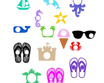 15 Beach Monogram Set - Beach - Sunglasses Monogram - Flip Flop Monogram - Sand Castle Monogram - Summer Monogram Set - Sailboat Monogram