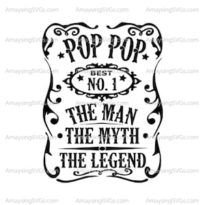 Pop Pop Man Myth Legend svg Día del Padre svg Hombre Myth Legend svg Pop Pop svg Abuelo svg Abuelo svg Camiseta de abuelo svg Vaso de abuelo