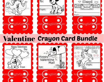 Valentine Crayon Card svg Bundle Valentine School handouts Crayon card svg Kids Valentine Dino Valentine Unicorn Valentine Child Valentine