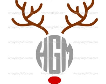 SVG - Reindeer Round Monogram - Christmas SVG - Christmas Shirt svg - Christmas decal svg - Christmas monogram svg - Reindeer antlers svg