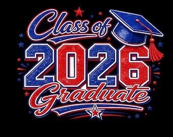 Design per maglietta da laureato della classe 2026 (immagine PNG, rosso e blu) (download digitale)