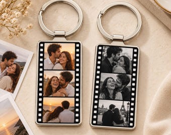 Personalized Film Strip Photo Keychain, Custom Metal Photo Keychain For Friends Ever, Photo Film Keyring