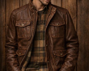 Herren Distressed Brown Leder Cafe Racer Jacke Vintage Motorrad Biker Oberbekleidung