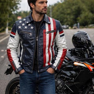 Usa Flag Leather Jacket - Etsy