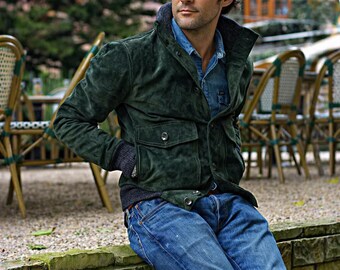 Herren Grüne Wildleder Bomberjacke Casual Biker Oberbekleidung Flugstil