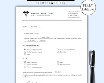 Editable Medical Excuse Note Template for Work, School - Canva, PDF, Word