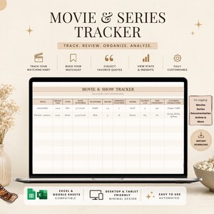 Movie & TV Series Tracker Excel and Google Sheets Template | Log Anime and Documentaries | Watchlist, Quote Collection, Stats Dashboard