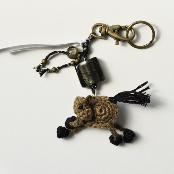 Items similar to Little Bronze Very Happy Horse Keychain in Crochet