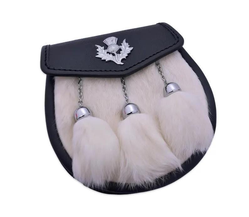 White Rabbit Fur Sporran –Traditional Scottish Thistle Emblem Kilt Accessory image 2