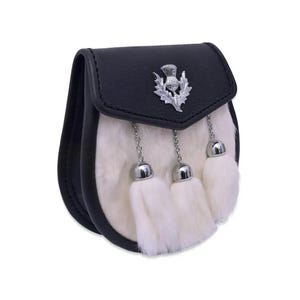 White Rabbit Fur Sporran –Traditional Scottish Thistle Emblem Kilt Accessory image 3
