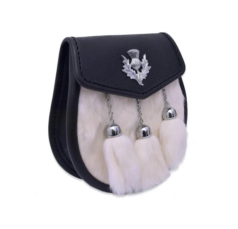 White Rabbit Fur Sporran –Traditional Scottish Thistle Emblem Kilt Accessory image 3