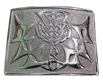 Scottish Kilt Thistle Embossed Leather Celtic Design Belt with Various Buckles